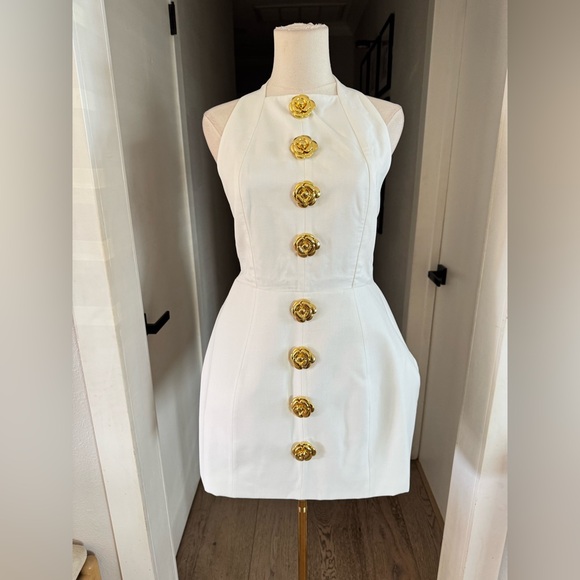 NWT | Atoir | White Backless Dress with Gold Buttons - Picture 6 of 12
